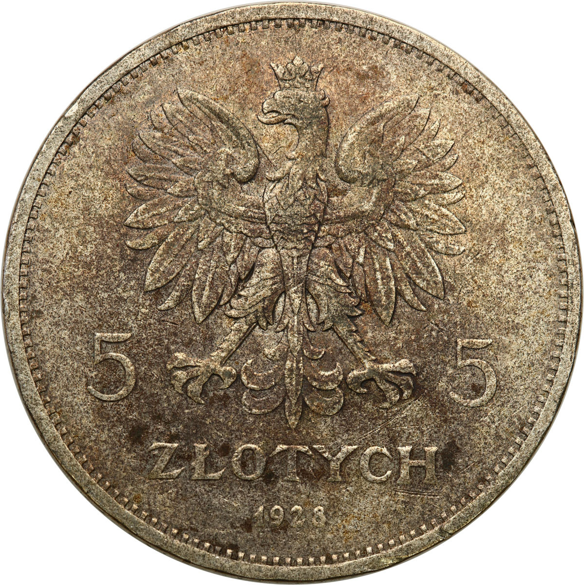 II RP. 5 złotych 1928 Nike bez znaku mennicy